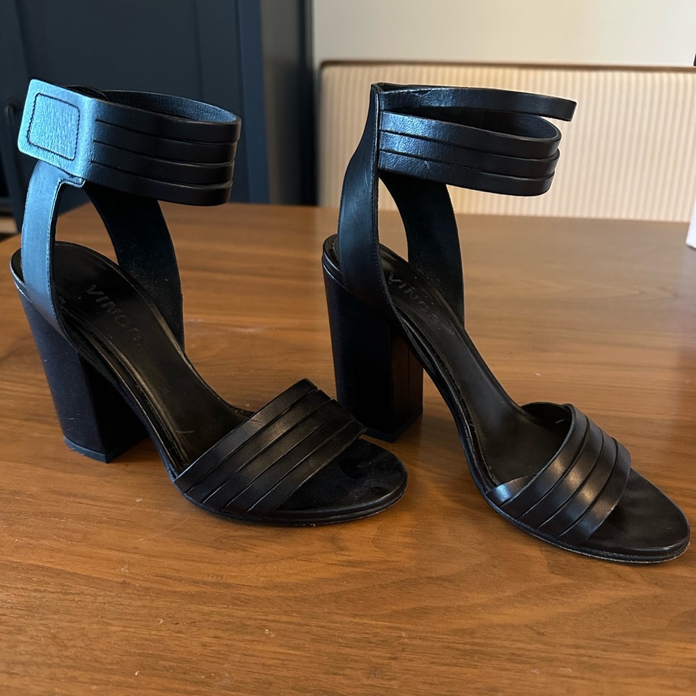 Vince Lara Banded Ankle Cuff Sandal in Black Leather